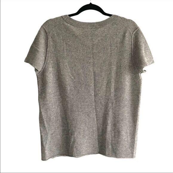 WHITE & WARREN Cashmere Crew Neck Short Sleeve Knit Sweater Grey L - Picture 2 of 5